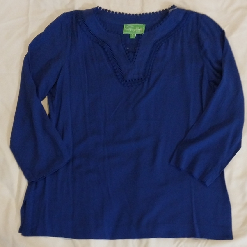 Pappagallo Deep Blue Blouse with Textured Trim